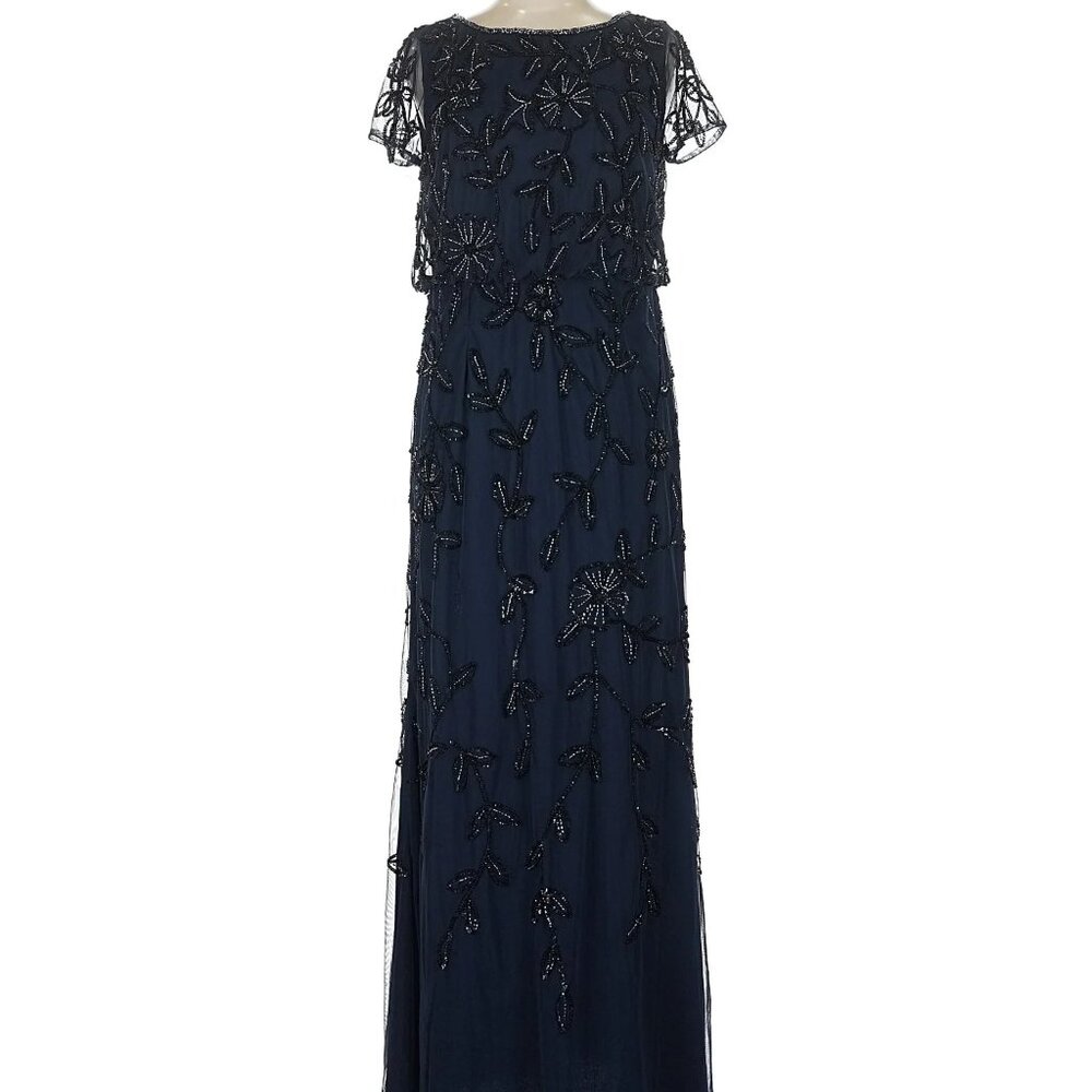 Adrianna Papell Navy Blue Jasmine Beaded Blouson Gown
